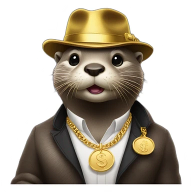 otter with a gold gangster necklace counting money sticker
