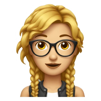 Mujer joven con gafas de cabello cortico rubio con un diablito  sticker