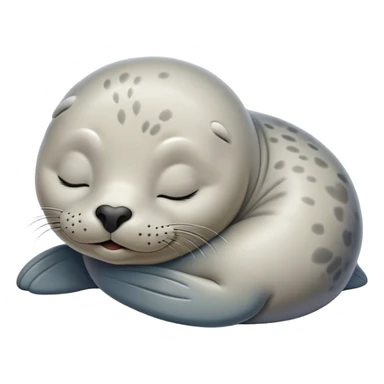 Meme-Worthy Cute Sleeping harbour seal Portrait Emoji, Head resting peacefully with a contented smile, showcasing a smooth, streamlined body and eyes gently closed in serene slumber, Simplified yet adorably endearing features, highly detailed, glowing with a soft, drowsy ocean light, high shine, relaxed and utterly lovable, stylized with an air of playful laziness, soft glowing outline, capturing the essence of a sleeping seal that feels destined to become the next viral icon of adorable rest! sticker