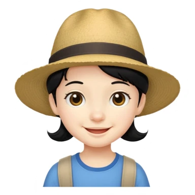 very small tourist kid with big hat and black hair sticker