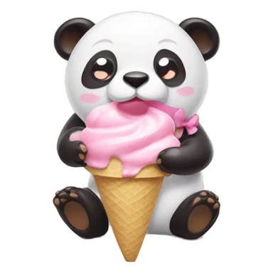 pink panda with bows eating vanilla ice cream sticker