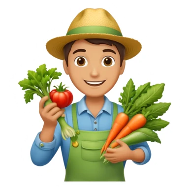 Happy gardener with trophy and prize vegetables sticker