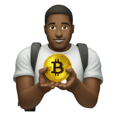 person holding bitcoin sticker