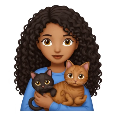 Brown skinned girl with long curly black hair holding brown cat  sticker