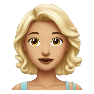 A pretty woman with blusher is pointing to the text next to her sticker