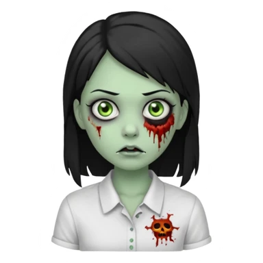 zombie girl with white shirt but similar to this with green skin black hair long sticker