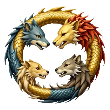 A wolf, a lion, a dragon (all eating each other's tail) ouroboro sticker