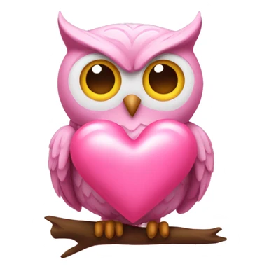 pink owl holding pink heart sticker