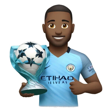 a manchester city faan holding the UEFA Champions League sticker