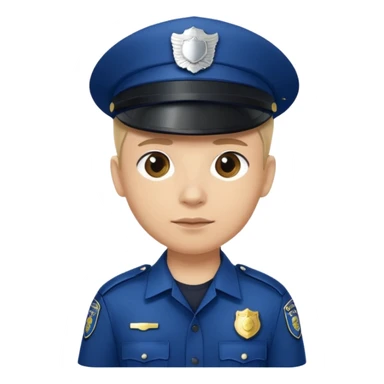 This is a cartoon-style avatar of a police officer with light skin, wearing a dark blue cap featuring a silver badge, and showing a neutral expression. sticker