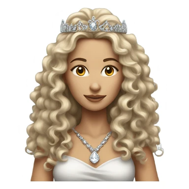 Caucasian curly long hair as she is the queen of rock wearing a tiara and a lot of diamond jewelry sticker
