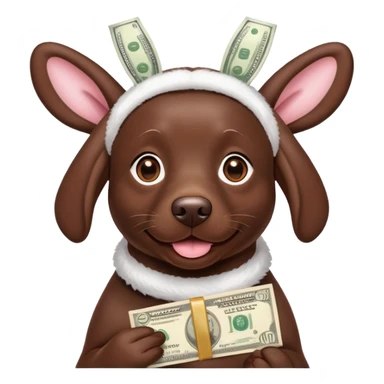 Chocolate lab,money, happy wearing bunny ears sticker