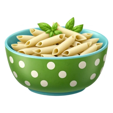 green pesto penne pasta in a light blue polka dot bowl sticker