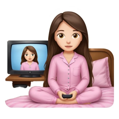 long haired brunette girl hazel eyes in light pink watching tv sticker