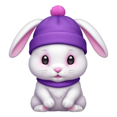 white Bunny wear a purrple benie hat, full body sticker