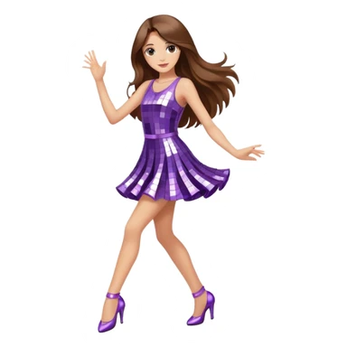 Girl with long brown hair dancing like nobody’s watching, cute elegant quirky  discoball in background  sticker