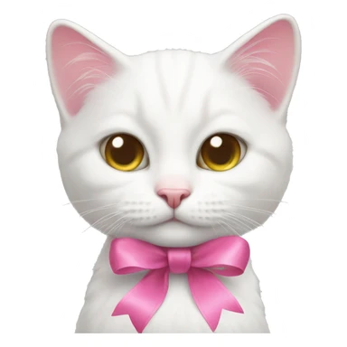 white cat with pink ribbon  sticker
