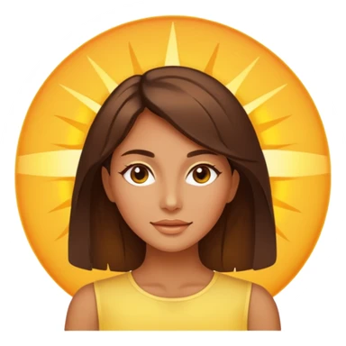 Tan brunette womans face superimposed on an image of the sun sticker