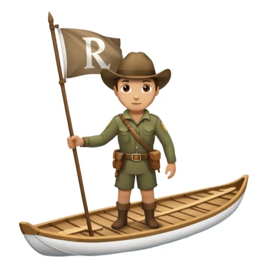 ranger on a wooden raft with a white flag on its mast sticker