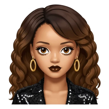 Rihanna with dark brown hair, black sequin outfit  sticker