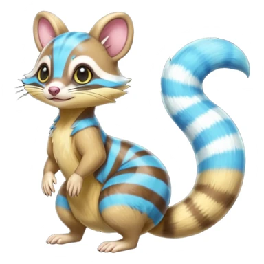 Neon-yellow and neon-cobalt-blue- and cyan-gradients-striped Furret-Sentret-Genet-Cacomistl-hybrid-fusion (full body) sticker