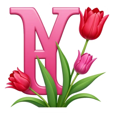 Create a letter П in pink and red and have a couple of tulips on it. sticker