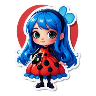 Blue haired girl with ladybug costume  sticker