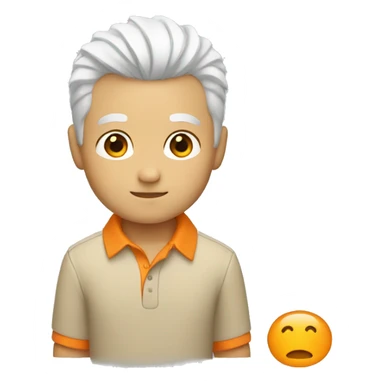 boy with white hair and beige skin and orange polo sticker