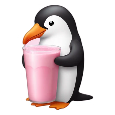 pink penguin drinking chocolate milk sticker