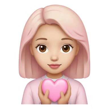 Cute face holding a light pink heart sticker