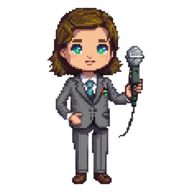 news reporter with microphone sticker