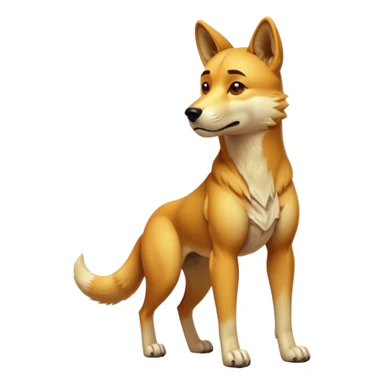 cinematic-dingo-realistic-full-body-standing-emoji,-lean-muscular-frame-poised-alertly,-golden-amber-fur-glowing-in-the-sun,-head-tilted-dramatically,-sharp-dark-eyes-filled-with-cunning,-simplified-yet-realistic-focused-features,-highly-detailed,-glowing-with-an-almost-sarcastic-glow sticker