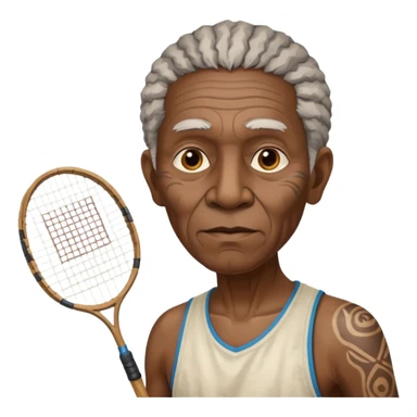 ancient tribal old black man with 1 badminton racket sticker