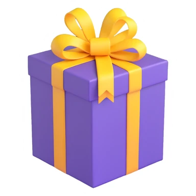 gift box, purple with yellow ribbon sticker