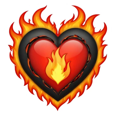 Black and red heart on fire sticker