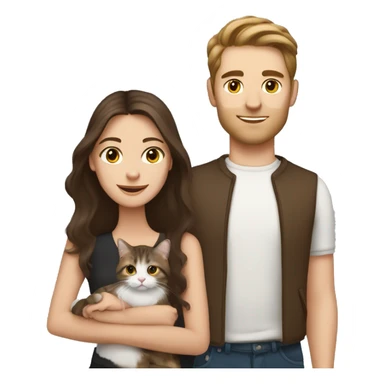 Long Brown hair girl and brunette white brunette man holding tabby cat  sticker