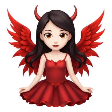 Pretty Long dark hair, slanty brown eyes, devil fairy with big wings and isolated dress sticker