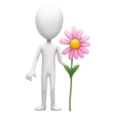A white stick man holding a pink cute flower sticker