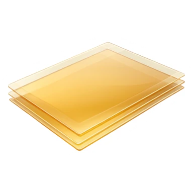 3 translucent gelatin sheets, overlapping, flat, fine grid pattern, thin, glossy, pale golden tint, dry, 3D, clean, soft lighting, realistic transparency, no anthropomorphic features, no packaging, transparent background, emoji scale sticker