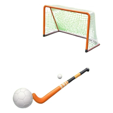 A field hockey stick and ball positioned on a vibrant green grass field, with the goalposts and clear field markings in the background. The scene highlights the lush, well-maintained turf, emphasizing the speed and precision of the sport in an energizing outdoor setting. sticker