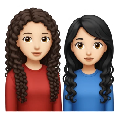 two girls, one girl have a long curly brown hair and the other have a straight black hair, they face to face practice speaking  sticker
