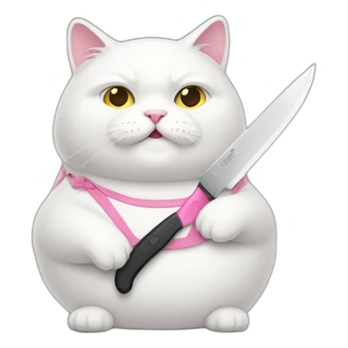 Fat-White-cat-with-pink-cheeks-and-knife sticker