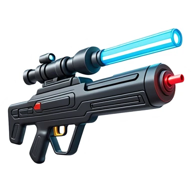 Clash of Clans aesthetic: Cinematic Playful Laser Rifle Emoji, rendered in a 3D vector-style similar to standard emojis with minimal shading and bold, simplified shapes. A compact, sleek energy weapon with futuristic contours and a glowing barrel, softly glowing with a sci-fi battle charm. Simplified yet unmistakably iconic, highly detailed and consistent, glowing with a soft pulsating radiance and high shine. Stylized with a touch of cosmic engineering and a soft glowing outline, capturing the essence of a cutting-edge energy armament with a playful, dynamic aura! sticker