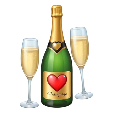 Draw a champagne bottle with a heart label using an isometric camera with a High-Angle Shot. sticker