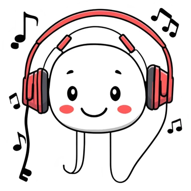 Cute headphones with smiling face and music notes around sticker