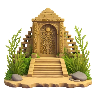full ancient Anunnaki golden underwater base, complete structure visible, weathered stone, overgrown with seaweed, mysterious carvings sticker