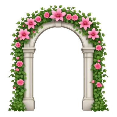 White tall archway with vines, ivies, and romantic pink and red flowers  sticker
