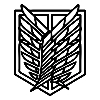 Survey Corps emblem from Attack on Titan, icon style, emphasizing wings and shield, strong outlines sticker