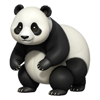 cinematic-[panda bear]-realistic-full-body-standing on all fours-emoji,-tail-tucked-close,-head-tilted-dramatically,-thick-[black and white]-fur,-simplified-yet-realistic-focused-features,-highly-detailed,-glowing-with-an-almost-sarcastic-glow sticker