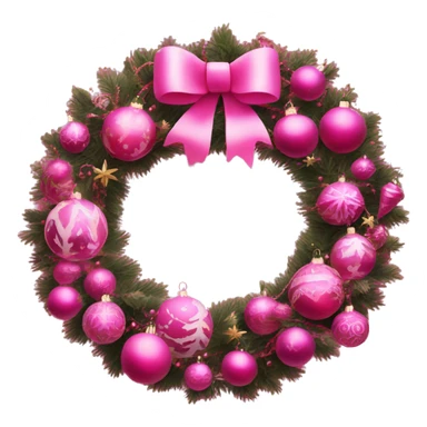 Hot pink Christmas wreath, with light pink ornaments sticker